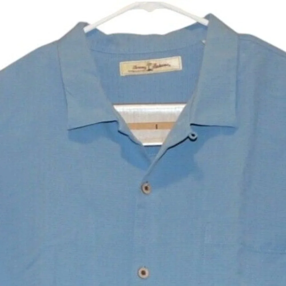 Tommy Bahama Button Up Shirt Mens XL Blue Silk Camp Minimalist Heritage Relax